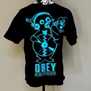 OBEY CLOTHING Vintage Shepard Fairey 100% Cotton Graphic Penguin Records Tee